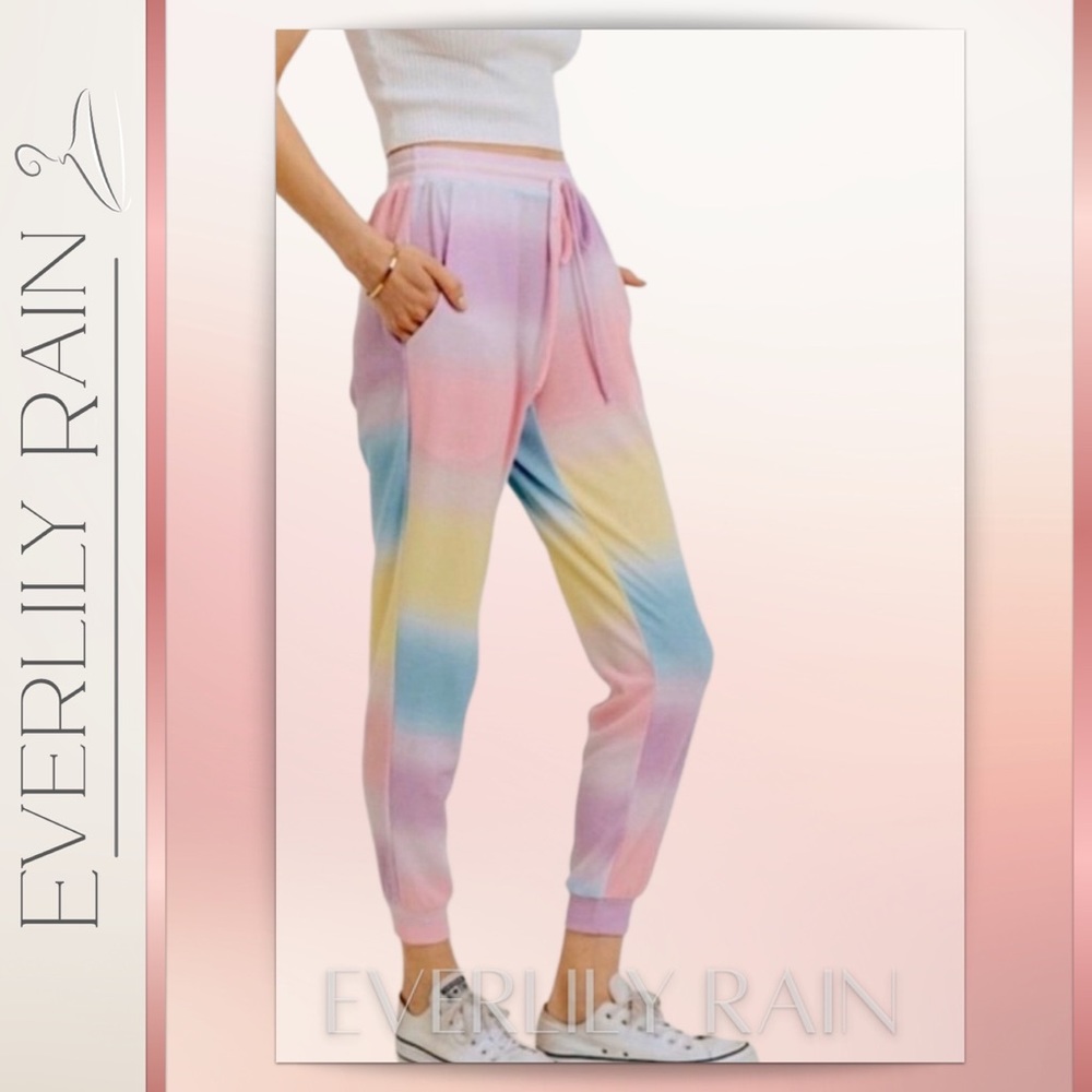LAST ONE! Pastel Tie Dye Striped Joggers - Picture 3 of 8